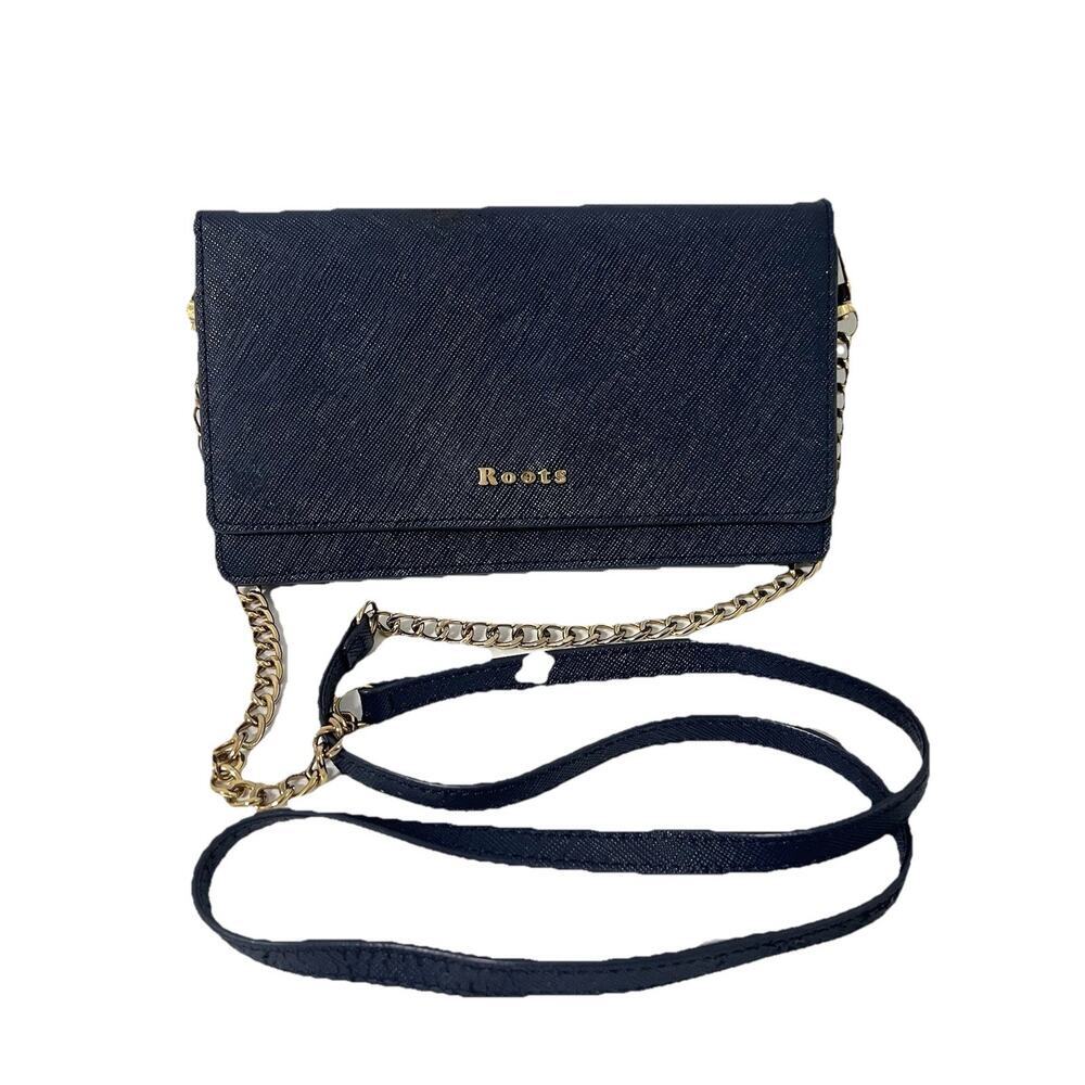 ROOTS Canada Leather Crossbody Bag Purse WALLET Navy Blue